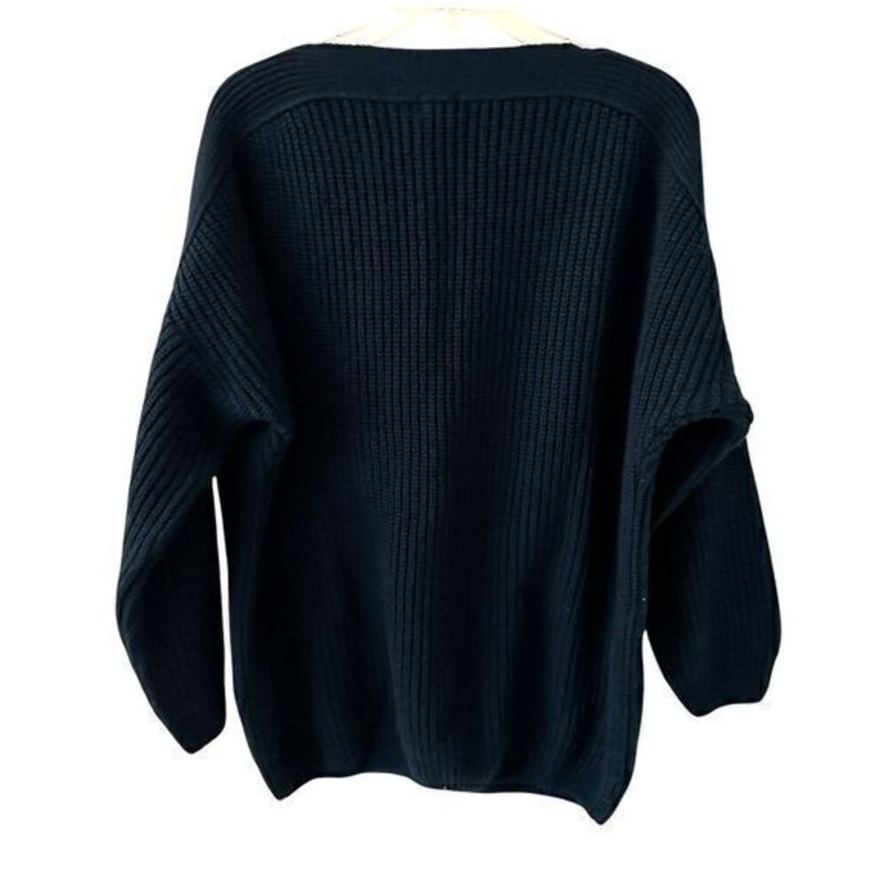 Batela Navy Blue Ribbed Merino Wool Oversized Dolman Boat Neck Sweater 46 - L‎